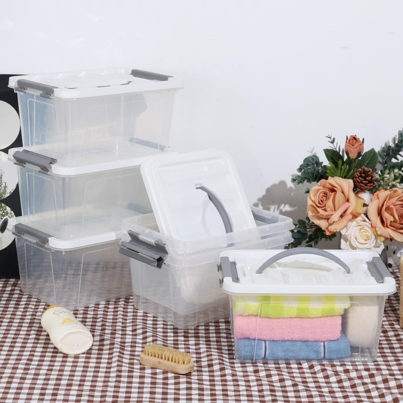 Ramddy Small Plastic Storage Container Pack of 6, 5 L Clear Latching Storage Box with White Lid and Grey Handleï¼Œ F - Image 2